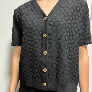 St. John Basics Black Cardigan & Pleated Sweater Skirt